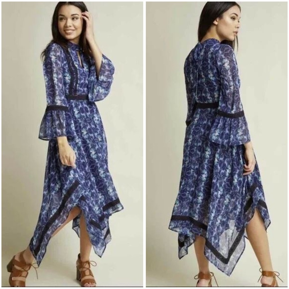 ModCloth Dark Blue Handkerchief Dress Size S, Witchy Cottagecore Boho Whimsigoth